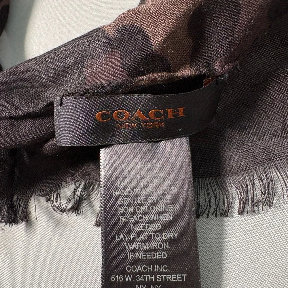 Coach New York Leopard Print Scarf Modal Wool Blend Brown Black Animal Print